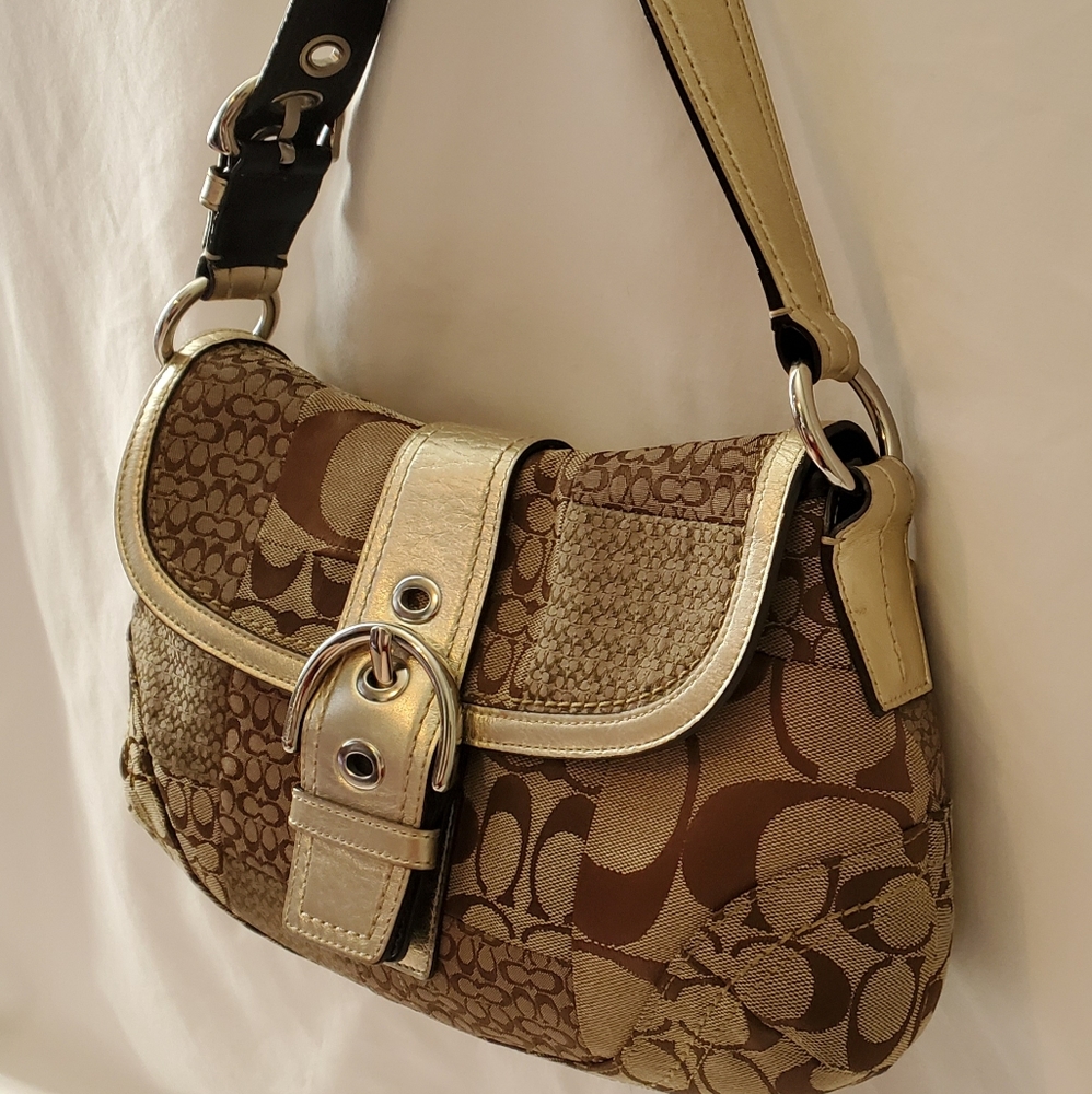 📣 Rare Large Vintage Metallic Coach Purse 🍹🍻🥃 - Picture 2 of 7